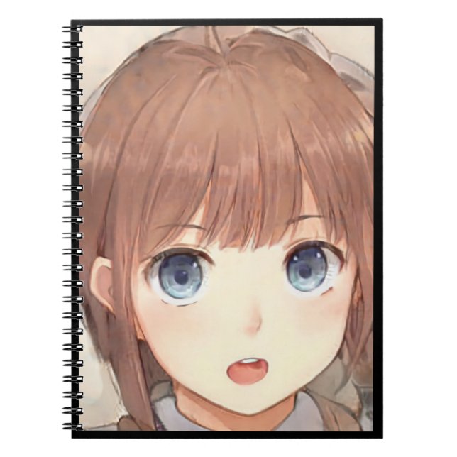 Carnet Anime brune fille aux yeux bleus surpris (Devant)