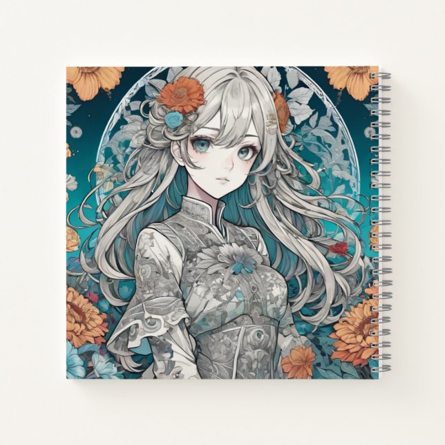 Carnet Anime fille floral (Dos)