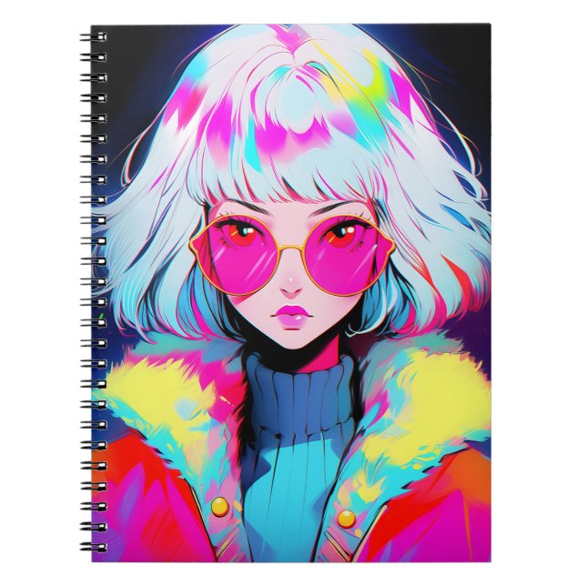 Carnet Anime Girl Art moderne coloré (Devant)