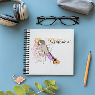 Carnet Anime Girl assise avec getar & Music Notes-Aesthe