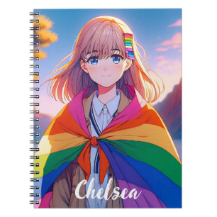 Carnet Anime Girl avec LGBTQIA+ Cap Personnalisé