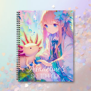 Carnet Anime Girl et Axolotl Sketchbook personnalisé