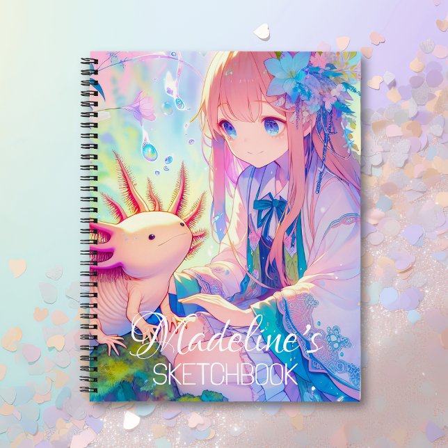 Carnet Anime Girl et Axolotl Sketchbook personnalisé (Créateur téléchargé)
