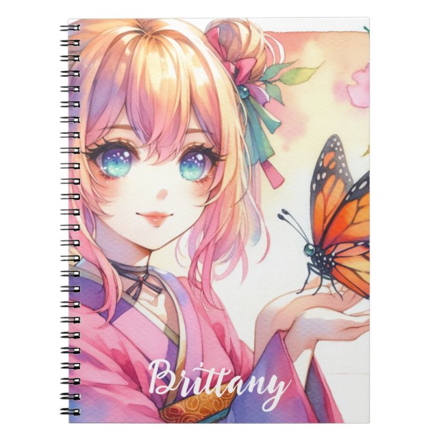 Carnet Anime Girl Holding a Butterfly Personnalisé (Devant)