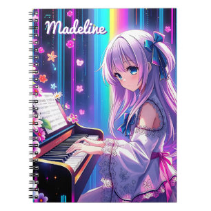 Carnet Anime Girl Jouer Piano Personnalisé
