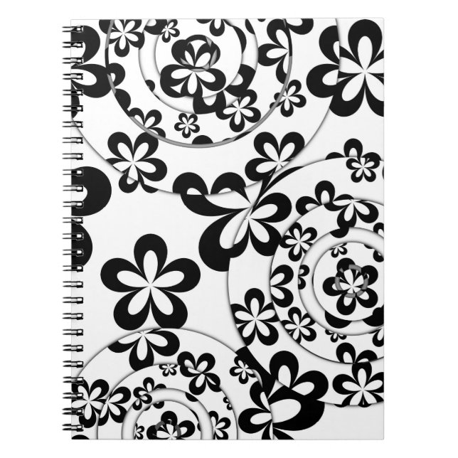 Carnet Anneaux et fleurs noirs et blancs (Devant)