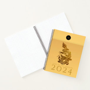 Carnet Année Dragon Chinoise 2024 Élégant Monogramme LSN