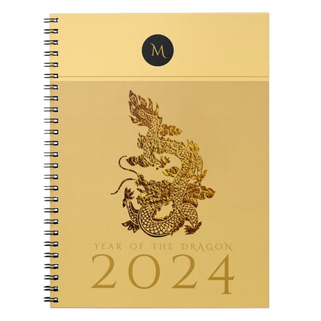 Carnet Année Dragon Chinoise 2024 Élégant Monogramme N (Devant)