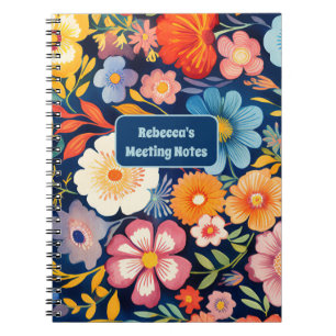 Carnet Années 70 60 Rétro Floral Monogramme Bleu et Orang
