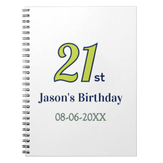 Carnet anniversaire 21 ans nom lettre gras jaune bleu ver