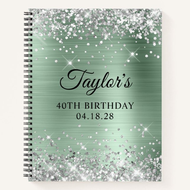 Carnet Anniversaire 40 ans Argent Paillettes Pale Mint Fe (Devant)