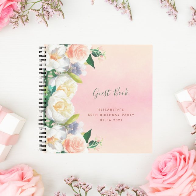 Carnet Anniversaire de la fête lève or floraux blanc Livr (Créateur téléchargé)