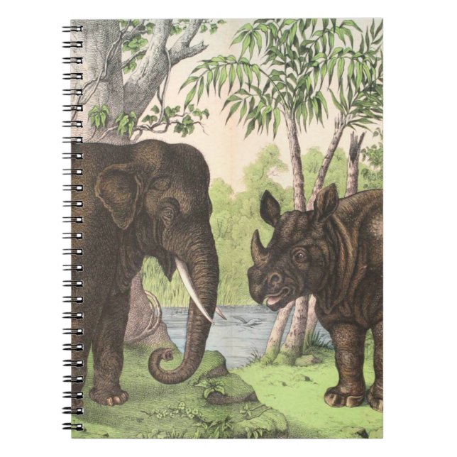 Carnet Antique Elephant Rhino dans la jungle Imprimer (Devant)