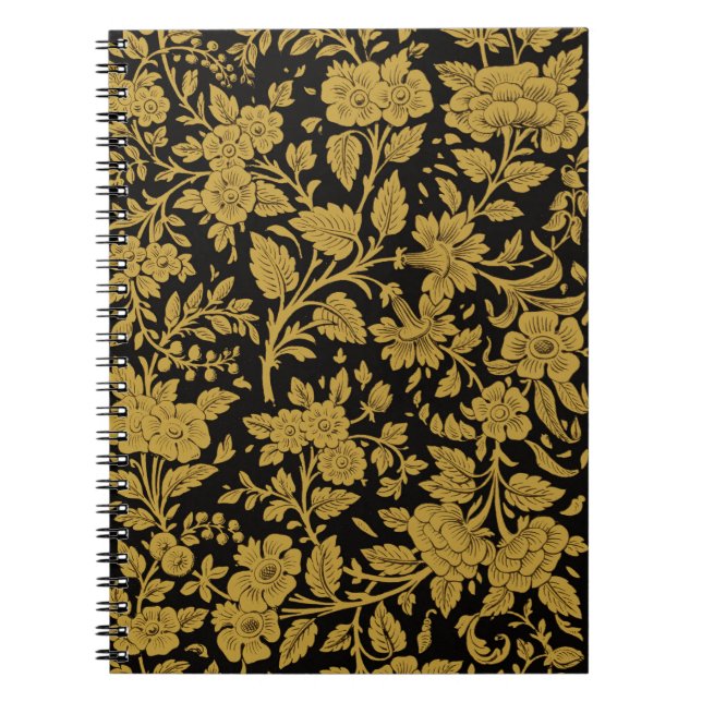 Carnet Antique Gold Floral Indian Lac-work Black Pattern (Devant)