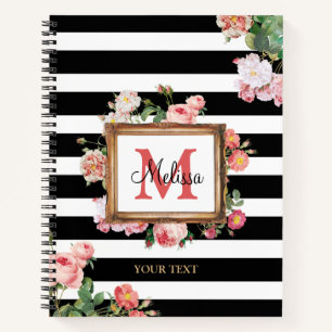 Carnet Antique Vintage Floral & Stripes Monogramme