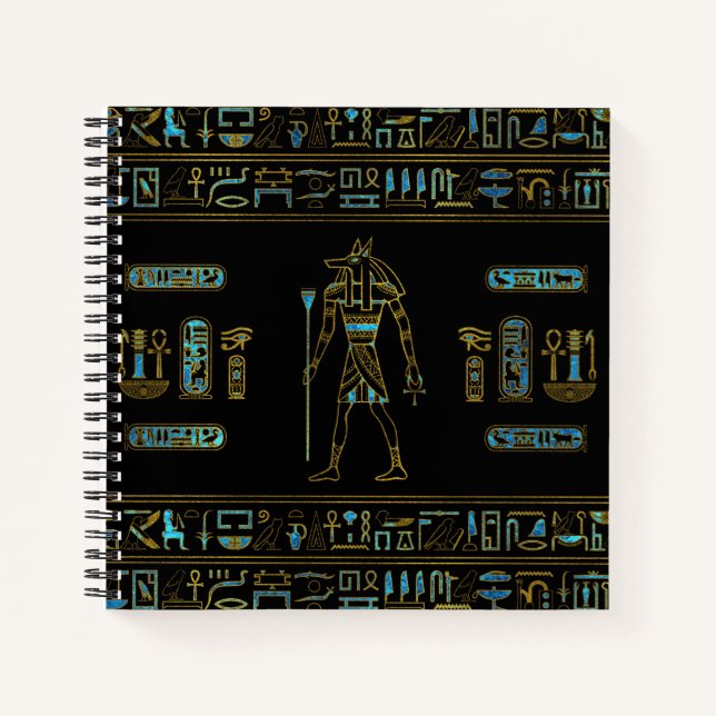 Carnet Anubis Vitrail égyptien or et bleu (Devant)