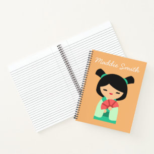 Carnet Apqua peach Kokeshi poupées japonaises