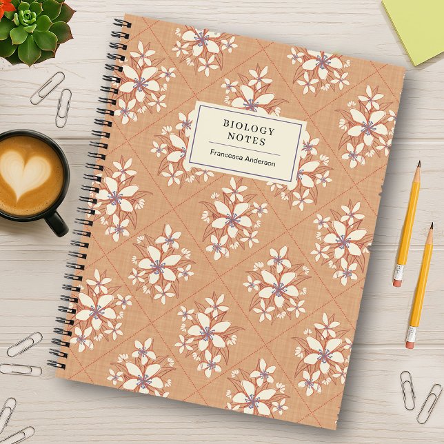 Carnet Apricot Color Floral Boho Textured Student Custom  (Créateur téléchargé)