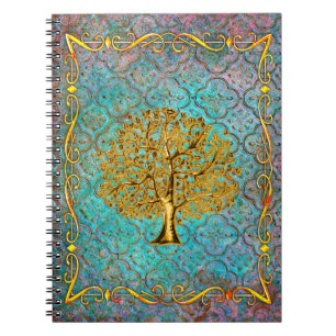 Carnet Aqua and Gold Tree of Life Tome antique