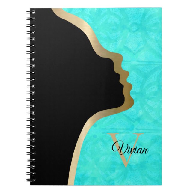 Carnet Aqua Blue Batik Noir Et Or Nom De La Face (Devant)