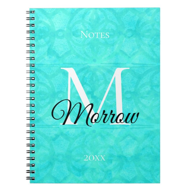 Carnet Aqua Blue Batik Nom et année (Devant)