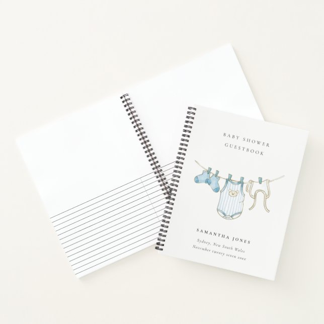 Carnet Aqua Blue Clothesline Boy Baby shower Guestbook (Intérieur)