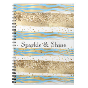 Carnet Aqua Blue Gold Parties scintillant Confetti Zebra