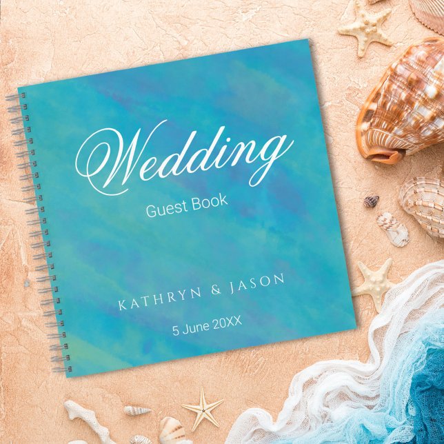 Carnet Aqua Blue Ocean Abstrait Mariage Guest Book (Créateur téléchargé)