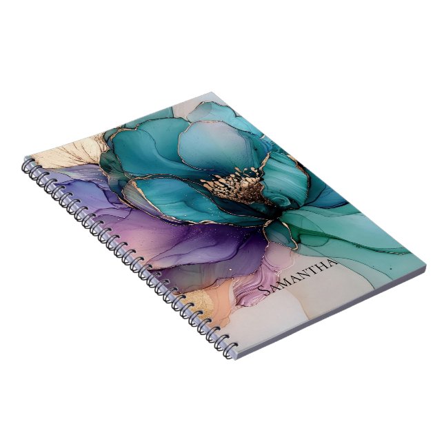 Carnet Aqua Blue Purple Gold Floral (Côté Droit)
