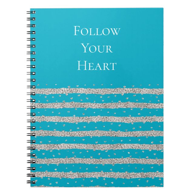 Carnet Aqua Blue Silver Sparkly Confetti Stripes (Devant)