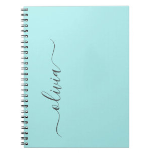 Carnet Aqua Blue Turquoise Moderne Script Girl Monogramme