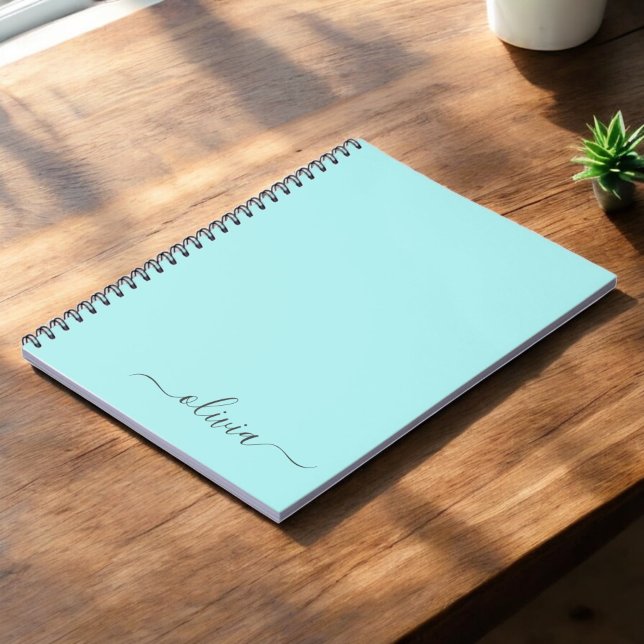 Carnet Aqua Blue Turquoise Moderne Script Girl Monogramme (Créateur téléchargé)