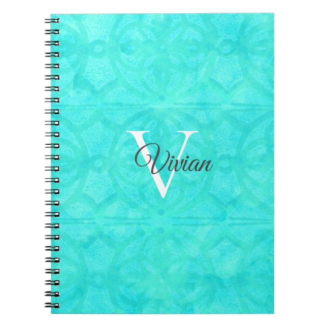 Carnet Aqua Blue Watercolor Nom du monogramme (Devant)