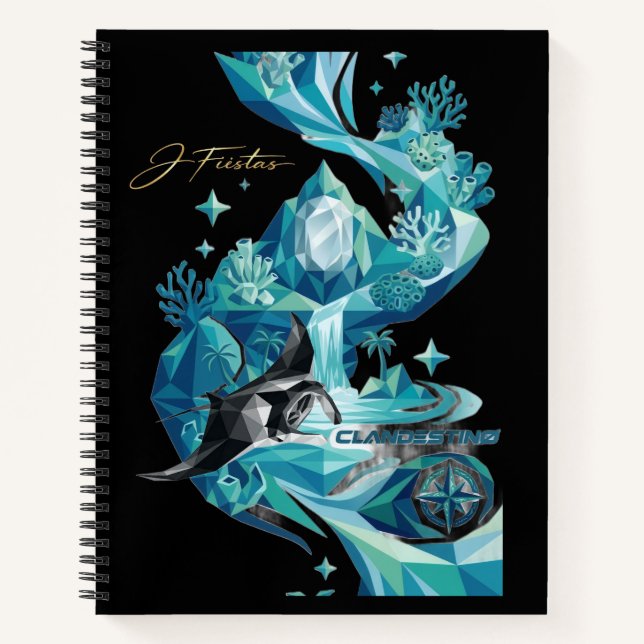 Carnet “Aqua Elegance – Manta Ray Luxury Black Notebook” (Devant)