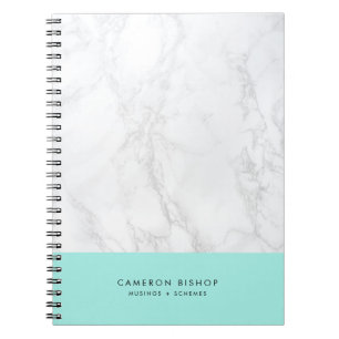 Carnet Aqua et Marbre blanc   Personnalisé moderne
