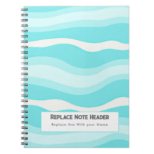 Carnet Aqua et motif ondulé blanc personnalisé 