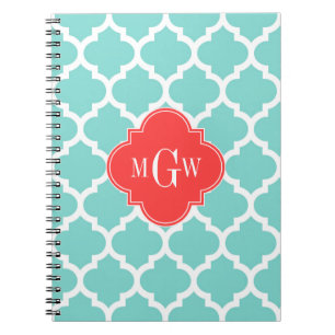 Carnet Aqua Marocain #5 Corail Rouge 3 Initiale Monogramm