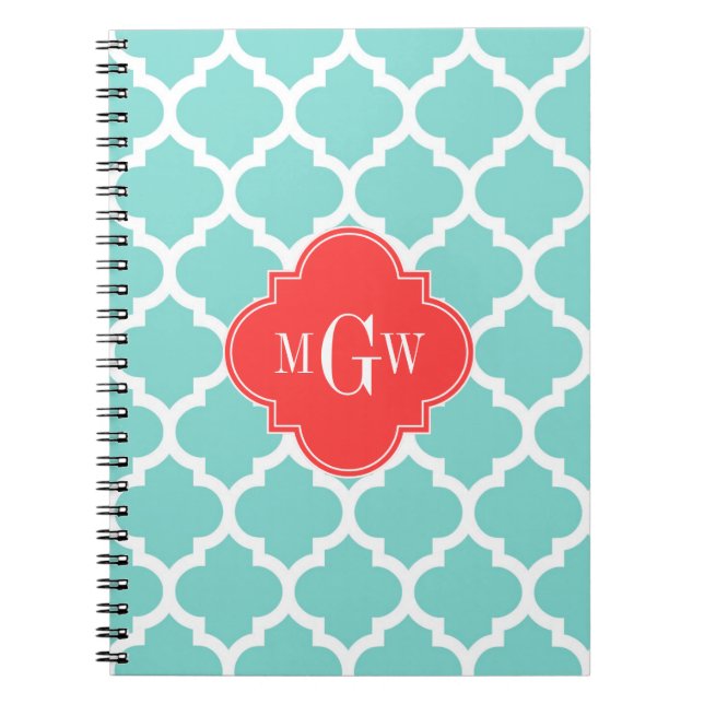Carnet Aqua Marocain #5 Corail Rouge 3 Initiale Monogramm (Devant)