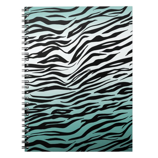 Carnet Aqua Mint Black Zebra Print Ombre (Devant)