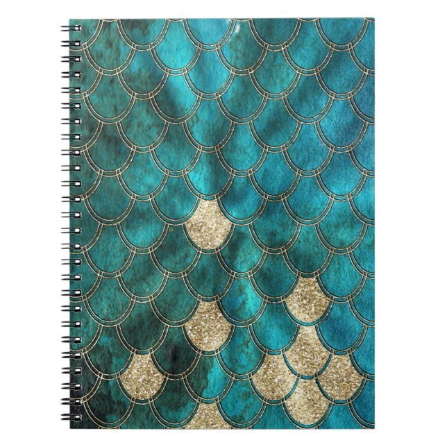 Carnet Aqua vert Mermaidscale avec parties scintillant or (Devant)