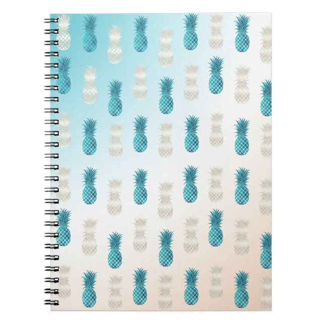 Carnet Aqua WhiteTropical Glam Pineapples (Devant)