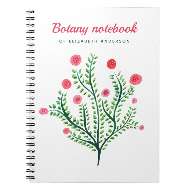 Carnet Aquarelle à fleurs de printemps en rose blanc vert (Devant)