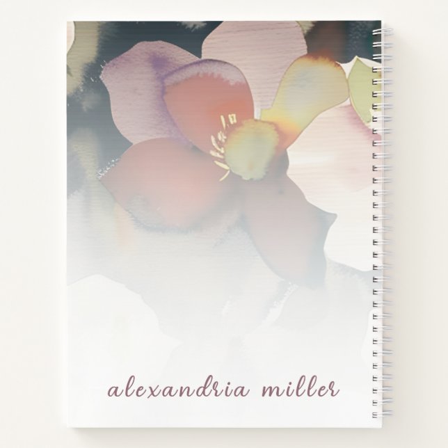 Carnet Aquarelle à gauche Rose floral Script rose (Dos)