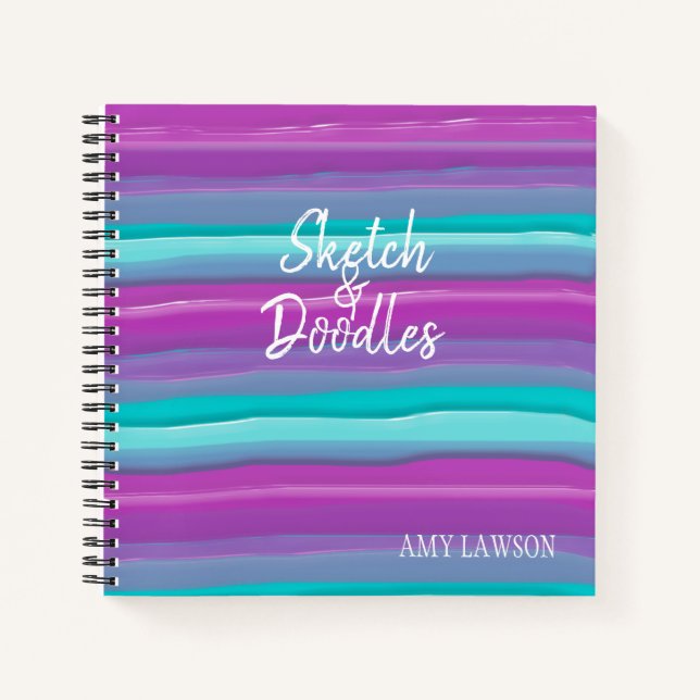 Carnet Aquarelle à rayures blanches personnalisée (Devant)