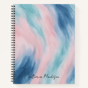 Carnet Aquarelle Abstraite Marine & Vagues roses Nom
