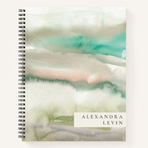 Carnet Aquarelle Abstraite vert olive Nom personnalisé 