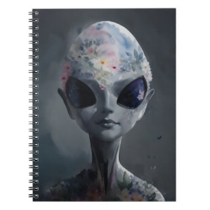 Carnet Aquarelle Alien grise Portrait floral