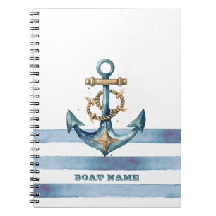 Carnet Aquarelle Ancre marine Bleu clair rayures