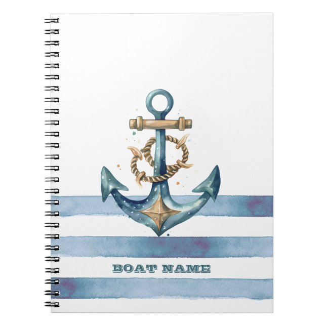 Carnet Aquarelle Ancres Naïves Rayures Bleu Clair (Devant)