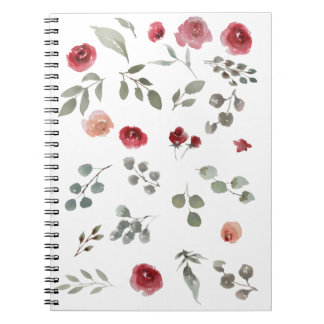 Carnet Aquarelle Aquarelle Rose Feuilles verts Feuille